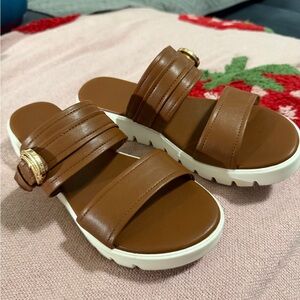 Marc New York Tan Leather Slide Sandals